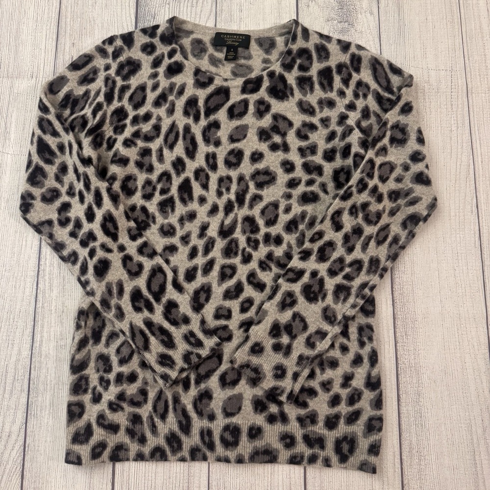 Charter Club Leopard Print 100% Cashmere Crew-Neck Pullover Sweater Small Luxury